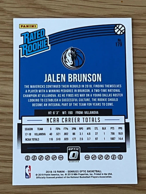 2018-19 Panini Donruss Optic - Rated Rookie Jalen Brunson #179 (RC) Mint KNICKS