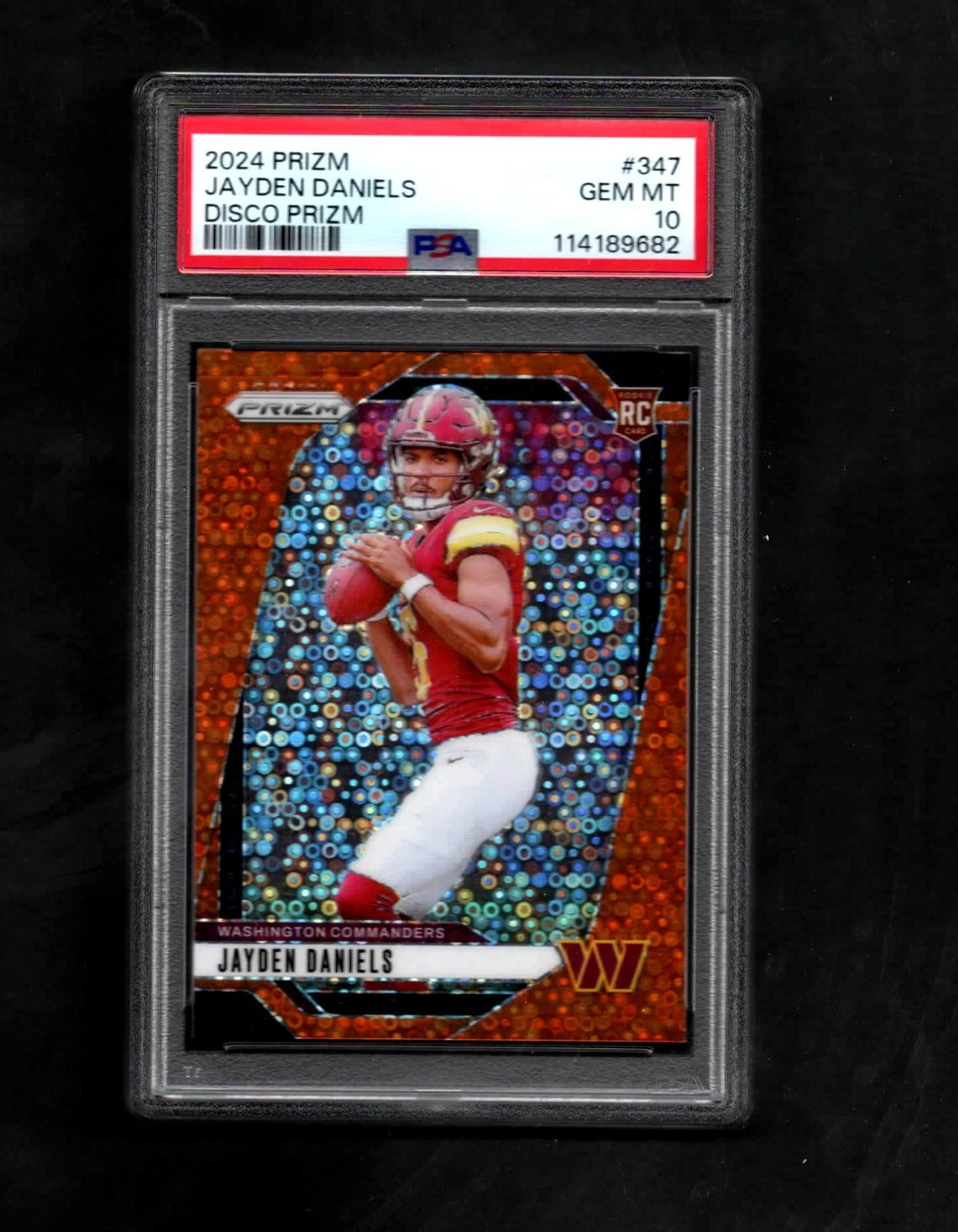 JAYDEN DANIELS 2024 PANINI ORANGE DISCO PRIZM ROOKIE #347 RC PSA 10 GEM MINT